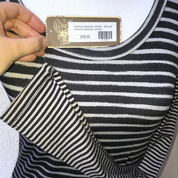 Vintage Diagonal Zipper longsleeve stripe tee - Picture 3 of 4